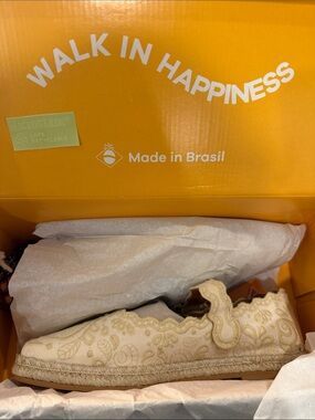 Off-White Cream Embroidered Espadrille Mary Jane